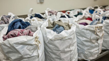 Laundry bags gather soiled patient linen for cleaning
