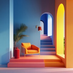 Color Harmony: An inviting interior features an artful arrangement of color and form.