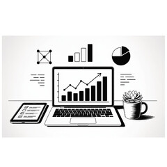 Business Analytics and Data Growth - Laptop with Charts and Icons