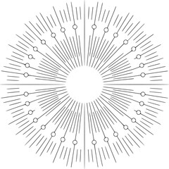 Geometric radial burst pattern illustration with lines and circles for graphic design projects and backgrounds on transparent background