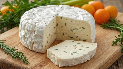 Homemade herb infused cheese with fresh chives and dill