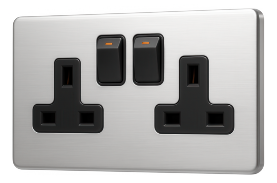 Double socket mechanism with independent switches, ideal for controlling multiple devices in a shared living room.
