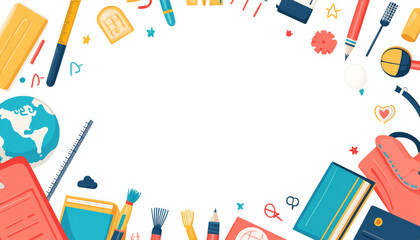 Flat Vector Banner School Supplies Border