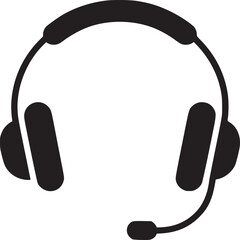 Headset vector icon call center support customer service headphones microphone communication black and white 100 on transparent background