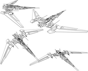 Vector sketch illustration of prototype design of modern future fighter plane with advanced weapons and futuristic model 
