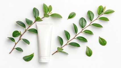 Natural Purity: Skincare Tube with Fresh Green Leaves
