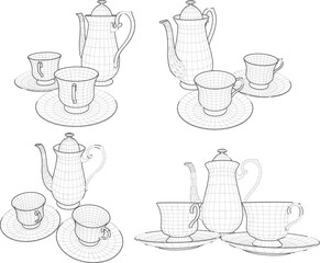 vintage classic teapot and cup design vector sketch illustration for tea party