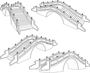 sketch vector illustration design of classical ethnic bridge vintage traditional chinese
