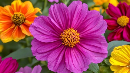 Obraz premium Vibrant Pink Cosmos Flower Closeup in Garden