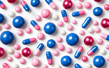 Pink Blue Capsules Pills Medicine Healthcare Flatlay
