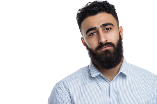 serious-looking man with beard isolated on white background