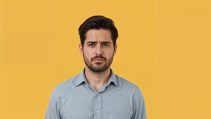 Fototapeta premium Man displaying sadness against bright yellow background
