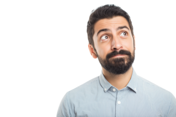 thoughtful individual looking upwards isolated on white background