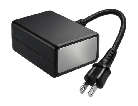 Switching power supply with a detachable AC cord for easy storage in a small apartment closet.