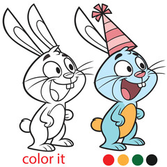 Adorable Cartoon Rabbits with Party Hats Coloring Page – Fun and Playful Bunny Characters in Bold Line Art for Kids Printable Activity Boo