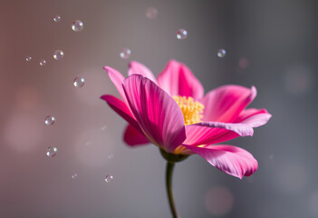 Naklejka premium Magische Natur – Rosa Blüte im Traumlicht mit Wasserperlen