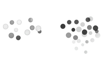 Two clusters of grey dots form abstract shapes, isolated on transparent background