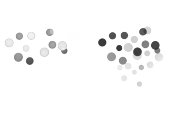 Two clusters of grey dots form abstract shapes, isolated on transparent background