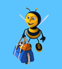 Fun 3D cartoon bee with a sports bag