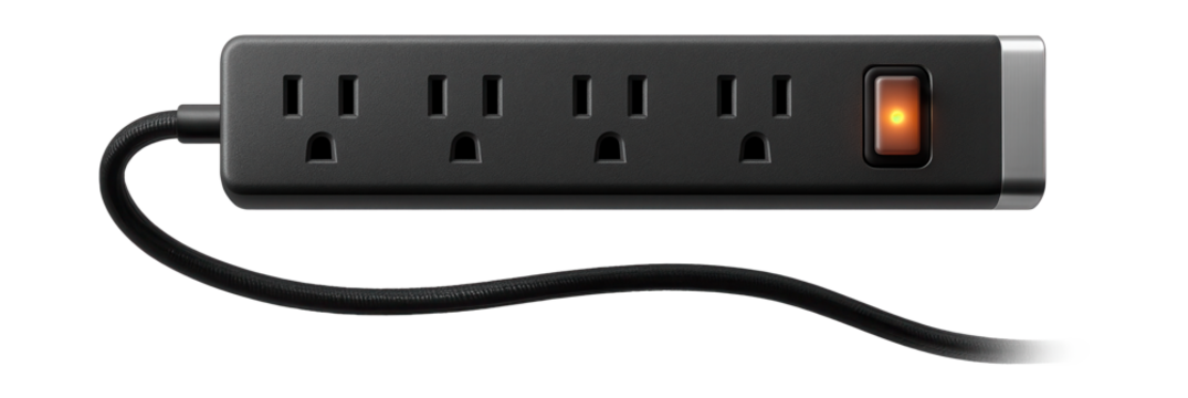 Extra-wide spaced outlet power strip for accommodating large power adapters in a crafting room.