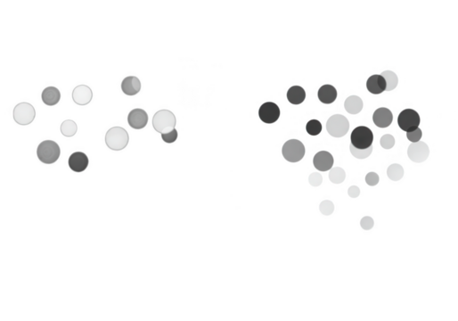 Two clusters of grey dots form abstract shapes, isolated on transparent background
