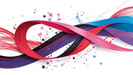 Energetic abstract design featuring dynamic intertwining ribbons in vibrant colors and fluid motion.