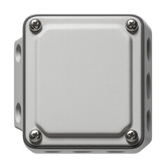 Fototapeta premium Weatherproof electrical junction box with a gasketed lid, suitable for outdoor use on a home?s exterior wall.