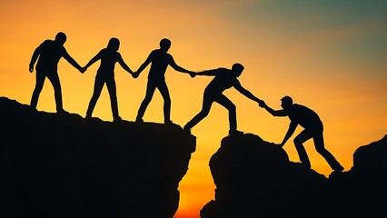 Fototapeta premium Teamwork, Support, and Collaboration Reaching New Heights Together