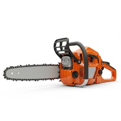 Fototapeta premium Orange Chainsaw with Steel Blade and Powerful Engine Design