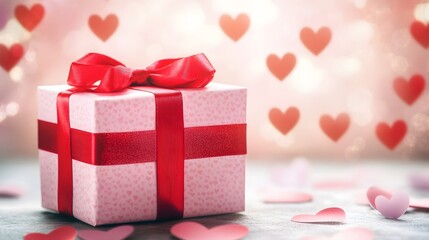 Romantic Valentine Gift Box Red Ribbon Hearts