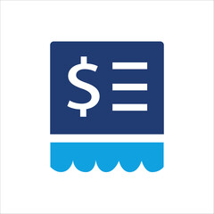 Business and commerce UI elements for web, app, banner, and print design. Blue financial and shopping icons with dollar signs, price tags, discounts, charts, invoices, and calculators.