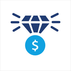 Business and commerce UI elements for web, app, banner, and print design. Blue financial and shopping icons with dollar signs, price tags, discounts, charts, invoices, and calculators.