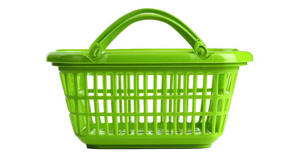 Fototapeta premium Green Plastic Shopping Basket with Handle for Retail and Supermarket Use