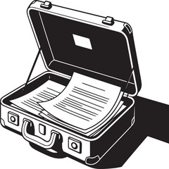 Open briefcase with documents vector illustration for business and legal concepts design asset on transparent background