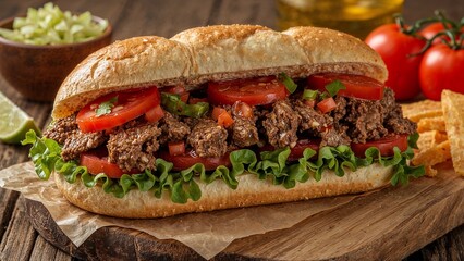 Mouthwatering mexican beef torta sandwich delight
