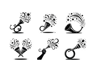Festive horns with exploding stars and confetti trumpet party blower
