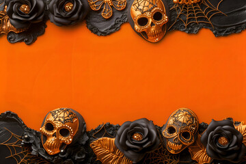 Orange desk with mystical day of the dead décor