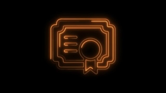 Glowing certificate award neon outline animation on black background for award ceremonies and achievement recognition