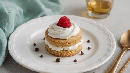 Delicious mini layered cake with creamy toppings