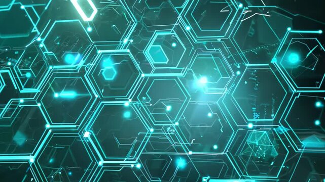Abstract Hexagonal Pattern with Glowing Lines and Dots Background
