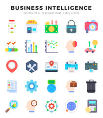 Business Intelligence icons set. Collection of simple Flat web icons.