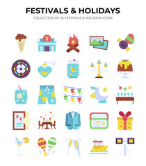 Festivals and Holidays. Collection of 25 Fun Celebration Icons