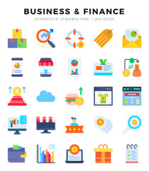 Set of Business & Finance icons in Flat style. High quality Flat Icons symbol collection.