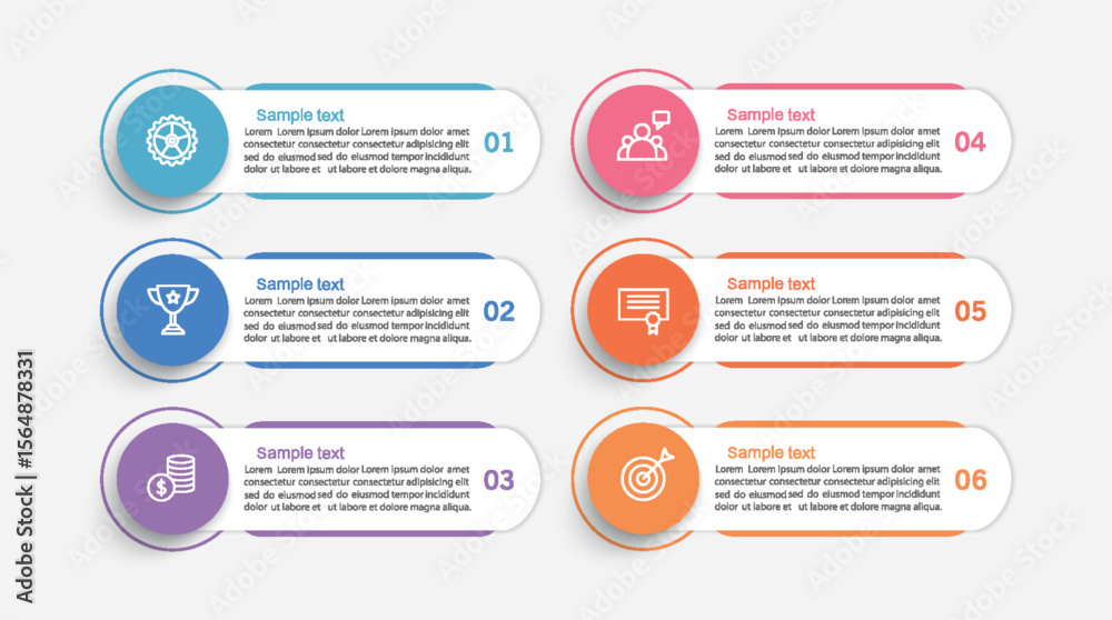 Wall mural business infographic vector design template with 6 options, steps or processes. can be used for work