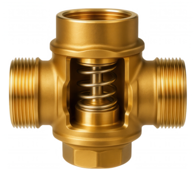 Brass check valve in a residential HVAC system to maintain proper flow direction of refrigerants.
