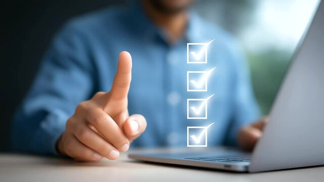 Digital checklist displayed on a laptop screen for an online survey concept.