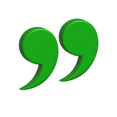 Green quotation marks against a transparent background provide visual punctuation for design, emphasizing quotes, text, and direct speech within diverse creative projects.