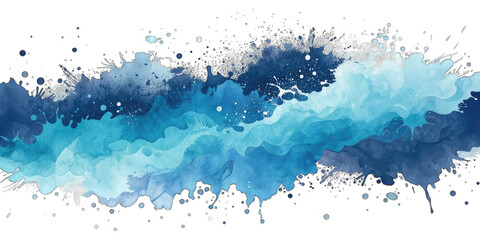 Abstract blue watercolor splash wave effect isolated on transparent background.