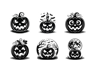 Spooky Halloween pumpkins with bats and moon jack o lantern scary