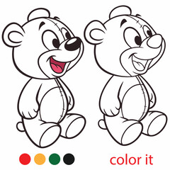 Cute Teddy Bear Plush Toy Coloring Page – Whimsical Cartoon Bear Character in Bold Line Art for Kids Activity Book and Printable Pages